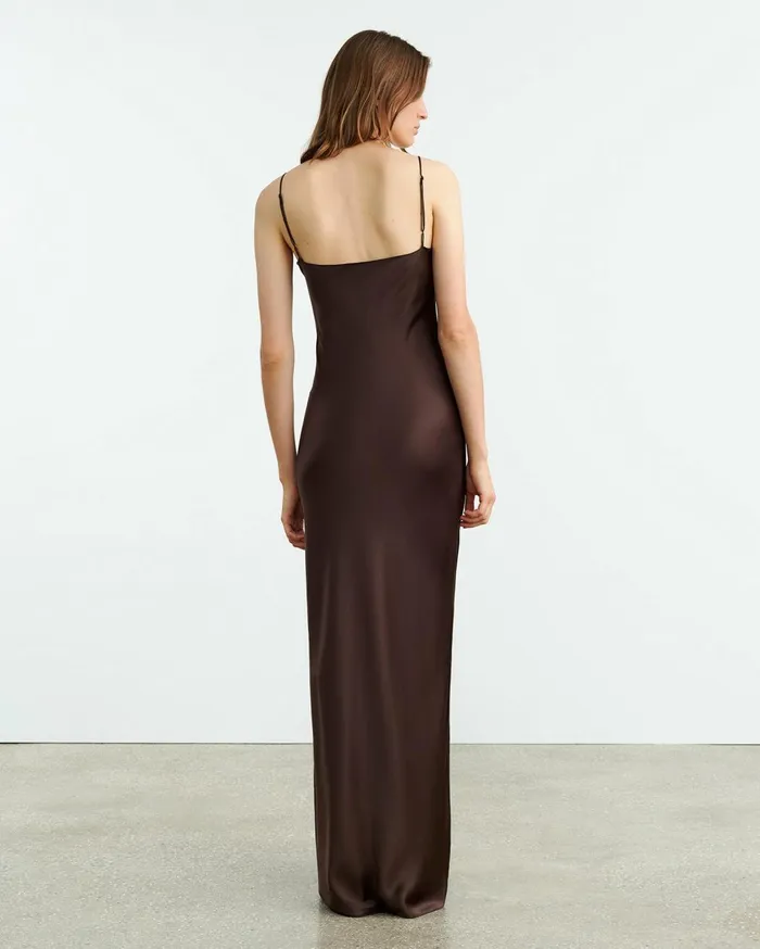 Nili Lotan CAMI SILK GOWN Dark Brown Women Dresses and Skirts