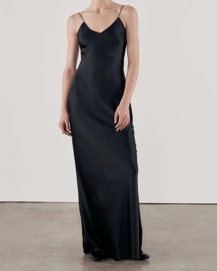 Nili Lotan CAMI SILK GOWN Dark Brown Women Dresses and Skirts