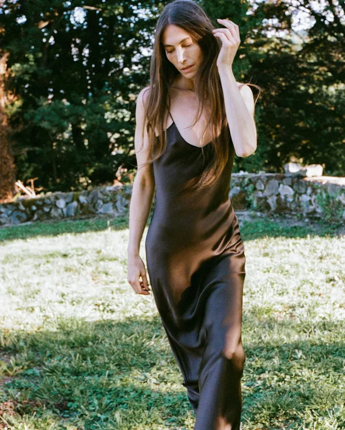 Nili Lotan CAMI SILK GOWN Dark Brown Women Dresses and Skirts