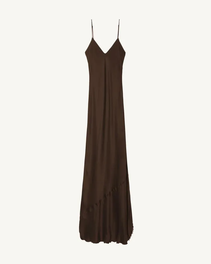 Nili Lotan CAMI SILK GOWN Dark Brown Women Dresses and Skirts