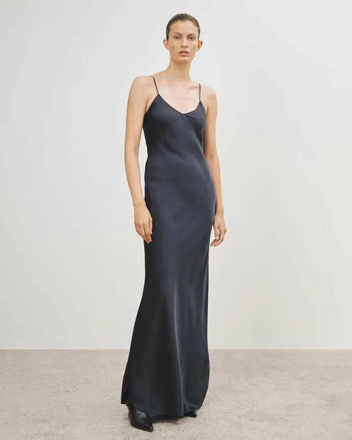 Nili Lotan CAMI SILK GOWN Dark Brown Women Dresses and Skirts