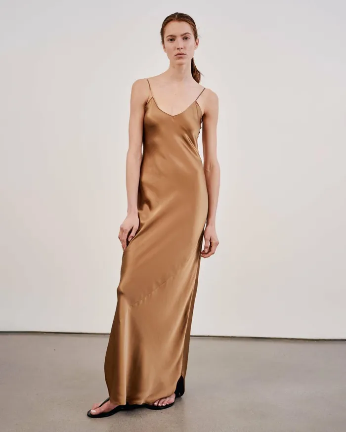 Nili Lotan CAMI SILK GOWN Dark Brown Women Dresses and Skirts