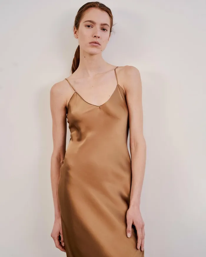 Nili Lotan CAMI SILK GOWN Dark Brown Women Dresses and Skirts