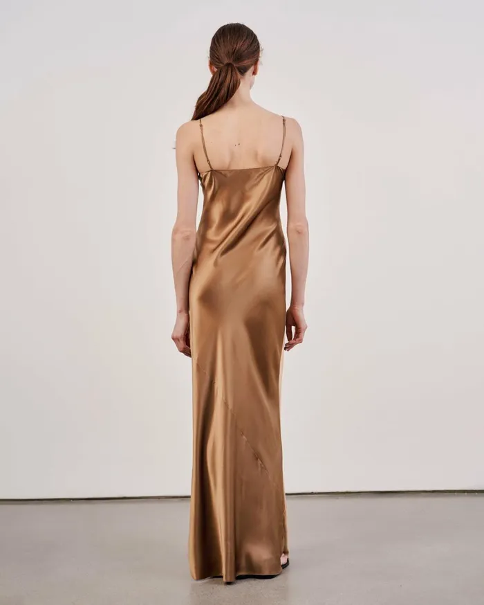 Nili Lotan CAMI SILK GOWN Dark Brown Women Dresses and Skirts