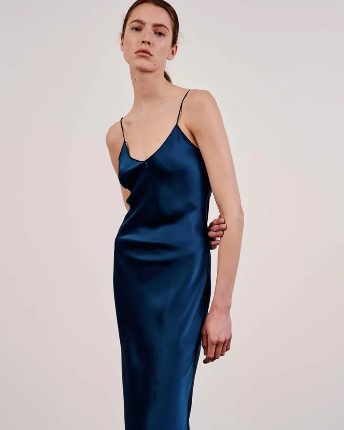 Nili Lotan CAMI SILK GOWN Dark Brown Women Dresses and Skirts