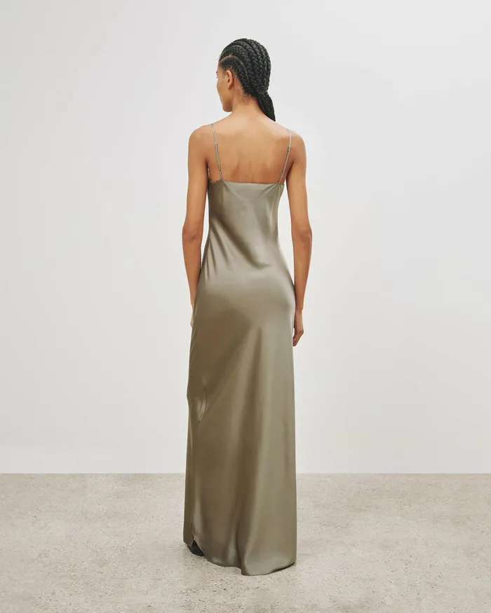 Nili Lotan CAMI SILK GOWN Dark Brown Women Dresses and Skirts