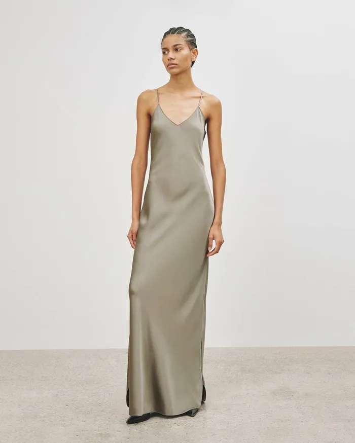 Nili Lotan CAMI SILK GOWN Dark Brown Women Dresses and Skirts