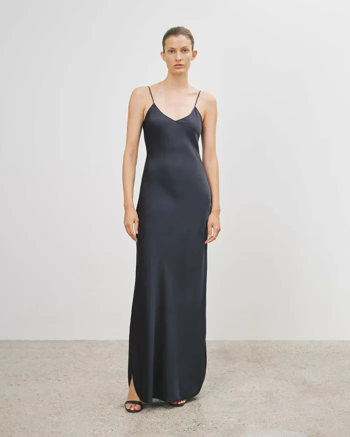 Nili Lotan CAMI SILK GOWN Dark Brown Women Dresses and Skirts