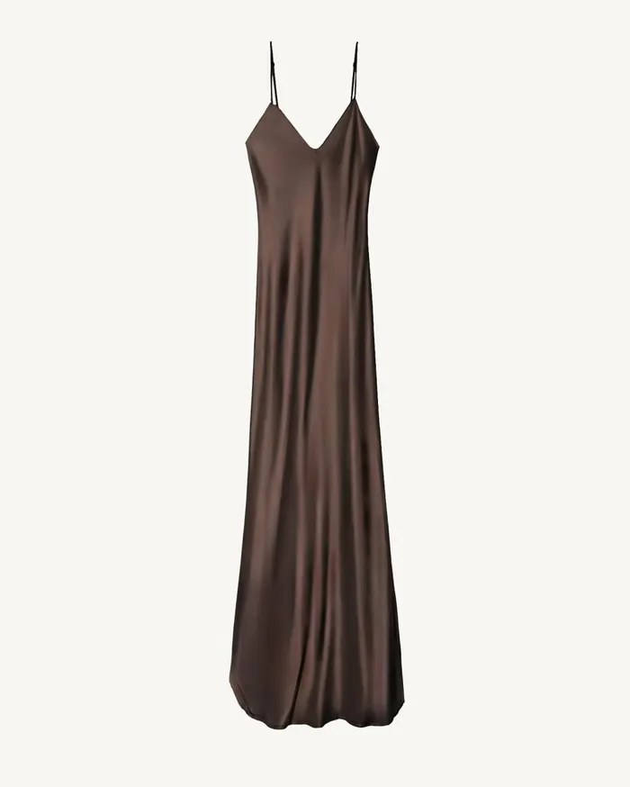 Nili Lotan CAMI SILK GOWN Dark Brown Women Dresses and Skirts