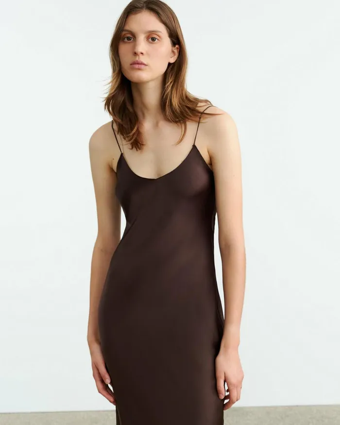 Nili Lotan CAMI SILK GOWN Dark Brown Women Dresses and Skirts