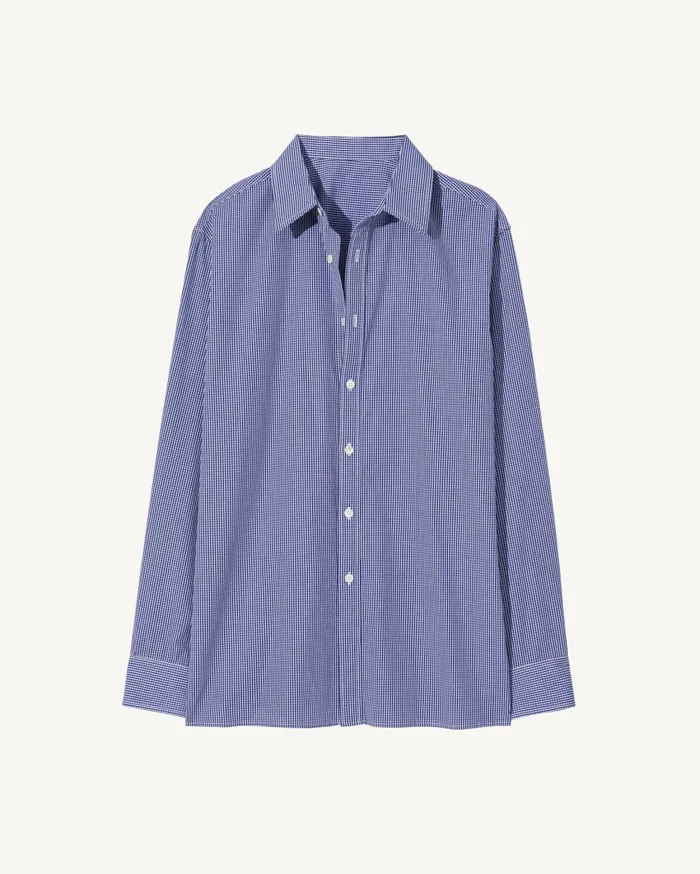 Nili Lotan DECLAN SHIRT Navy Vichy Check Men Shirts