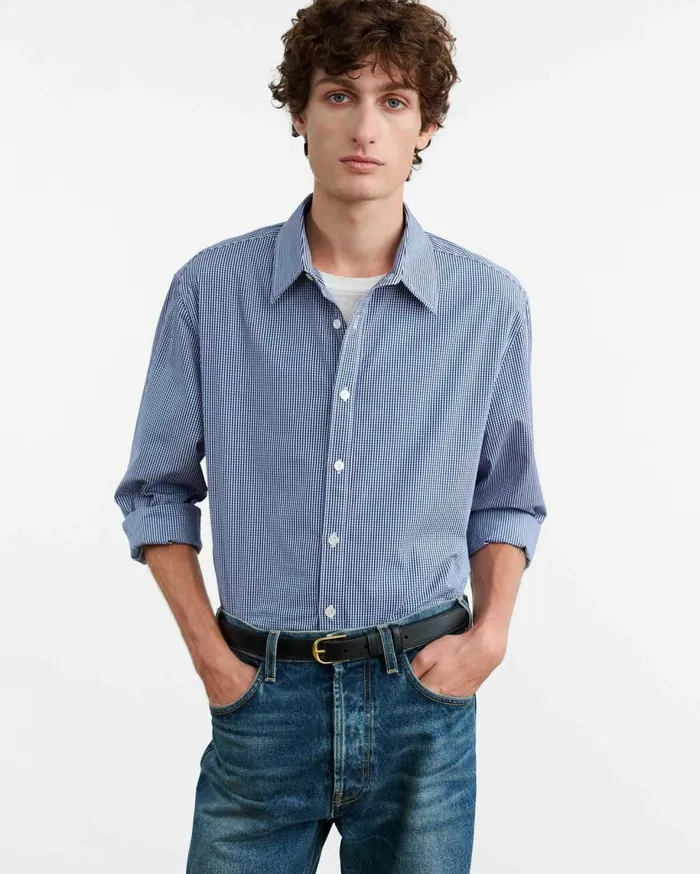 Nili Lotan DECLAN SHIRT Navy Vichy Check Men Shirts