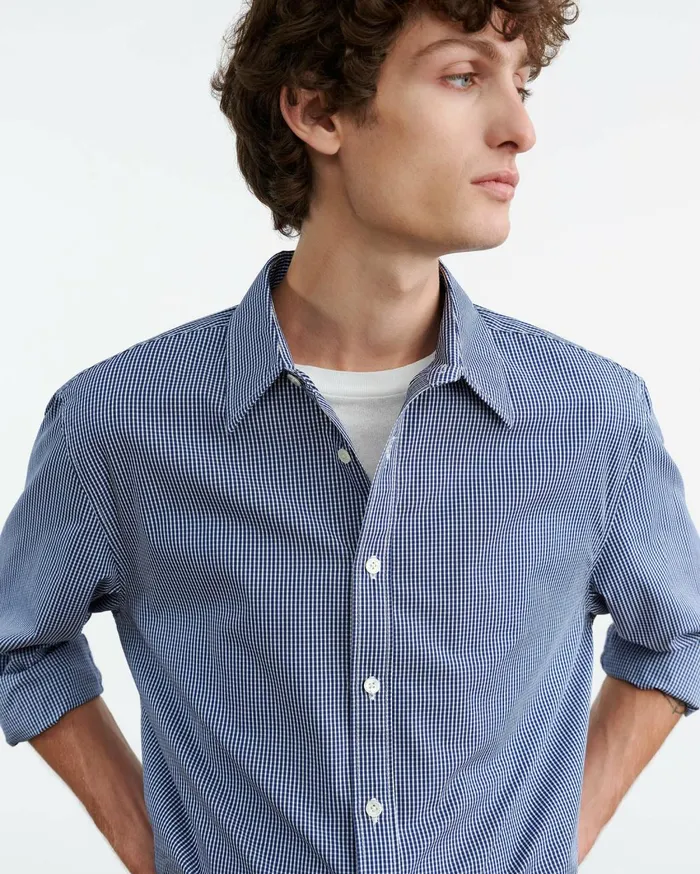 Nili Lotan DECLAN SHIRT Navy Vichy Check Men Shirts