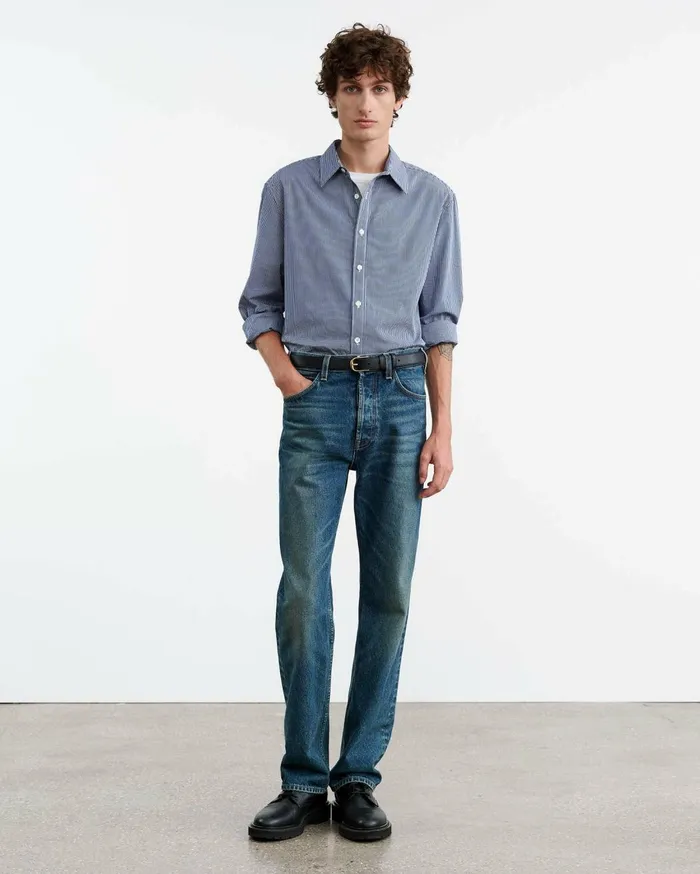 Nili Lotan DECLAN SHIRT Navy Vichy Check Men Shirts