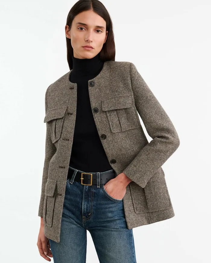 Nili Lotan GABRIELLA JACKET Feather Grey Donagal Women Jackets and Blazers