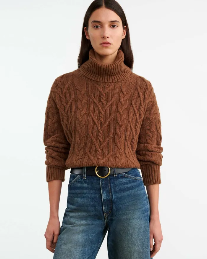 Nili Lotan GIGI CASHMERE TURTLENECK SWEATER Coffee Women Knits and Sweaters