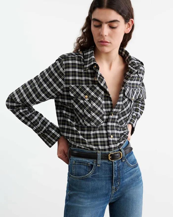 Nili Lotan JEANETTE TOP Blackgreen Plaid Women Tops