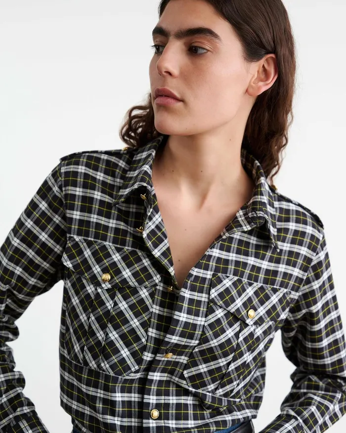 Nili Lotan JEANETTE TOP Blackgreen Plaid Women Tops