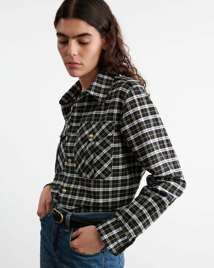 Nili Lotan JEANETTE TOP Blackgreen Plaid Women Tops