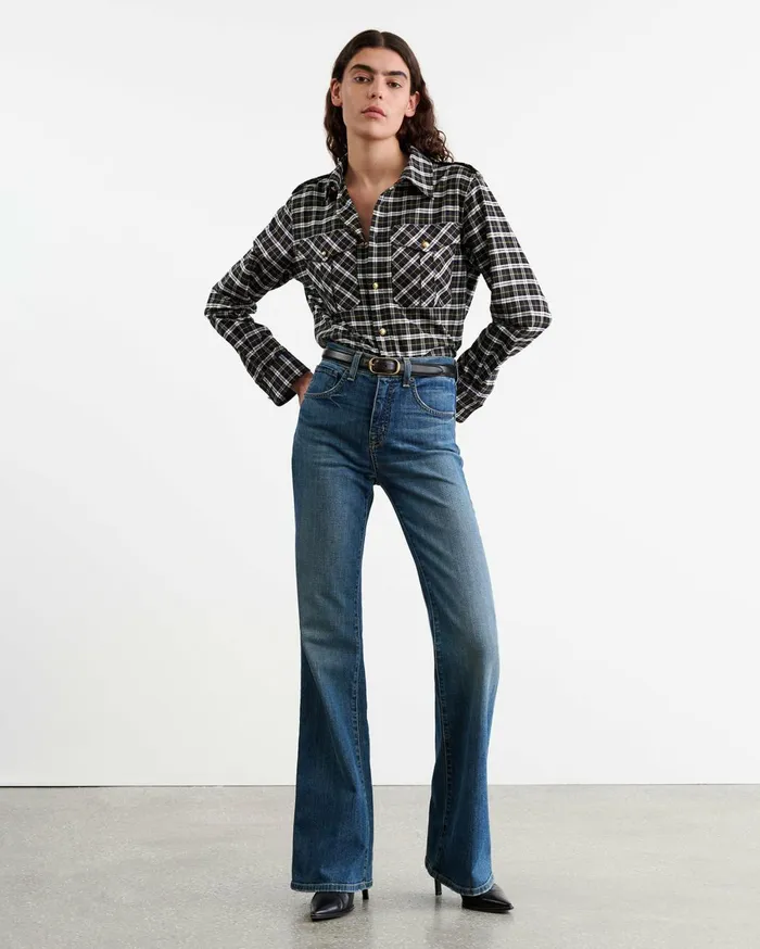 Nili Lotan JEANETTE TOP Blackgreen Plaid Women Tops