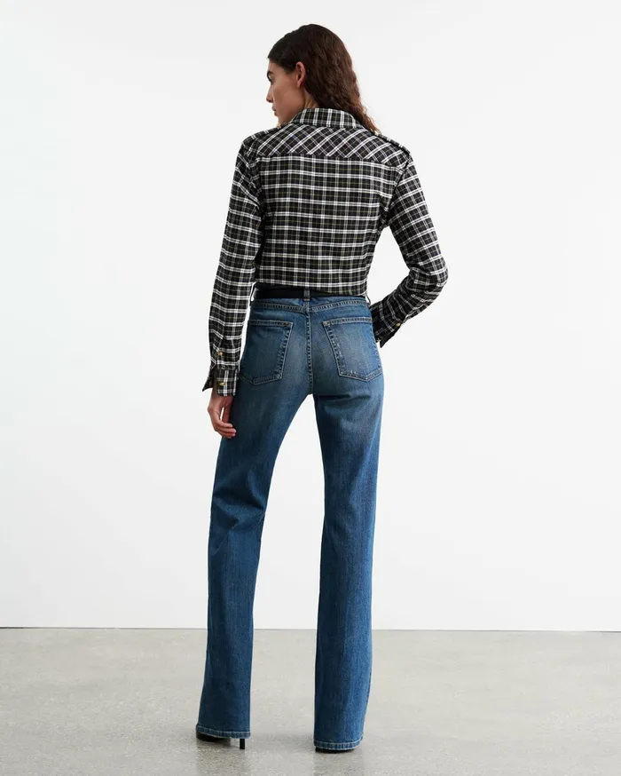 Nili Lotan JEANETTE TOP Blackgreen Plaid Women Tops