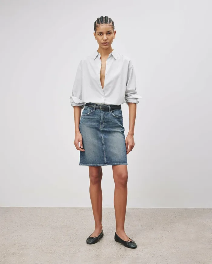 Nili Lotan MICAH DENIM SKIRT Classic Wash Women Dresses and Skirts