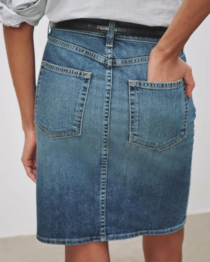 Nili Lotan MICAH DENIM SKIRT Classic Wash Women Dresses and Skirts