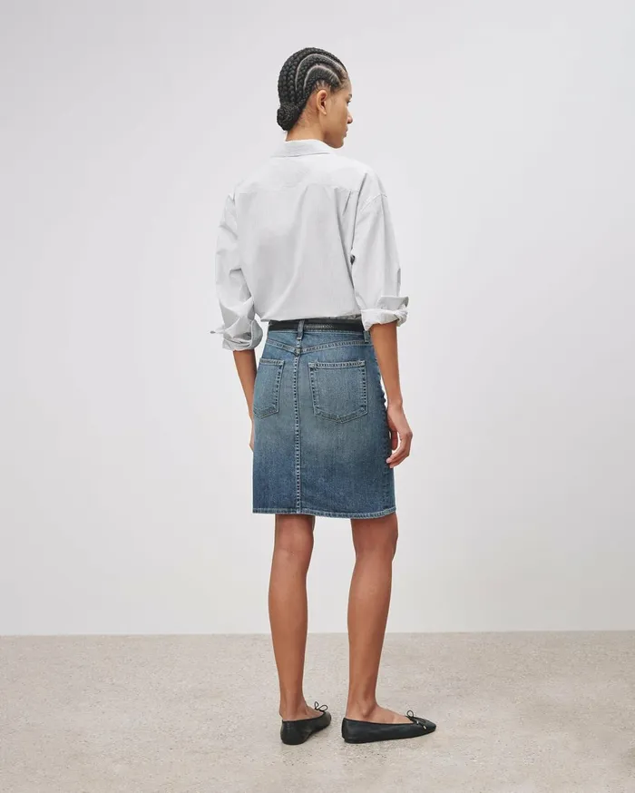 Nili Lotan MICAH DENIM SKIRT Classic Wash Women Dresses and Skirts