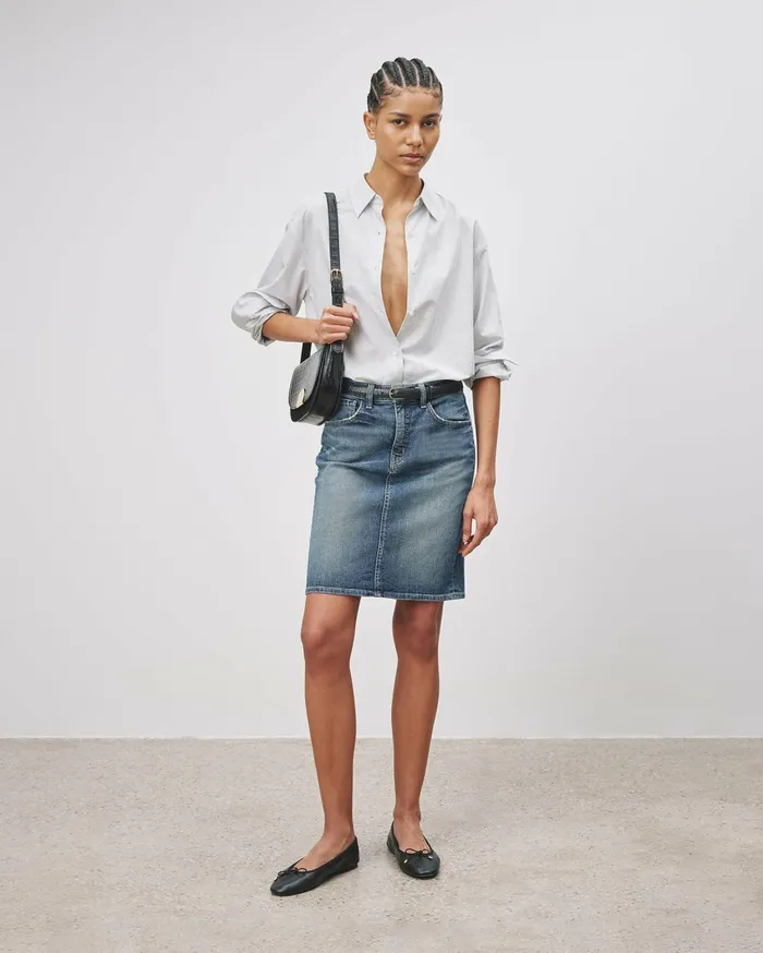 Nili Lotan MICAH DENIM SKIRT Classic Wash Women Dresses and Skirts