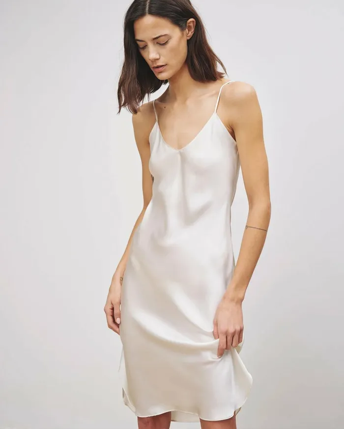 Nili Lotan SHORT CAMI DRESS Ivory Women Dresses and Skirts