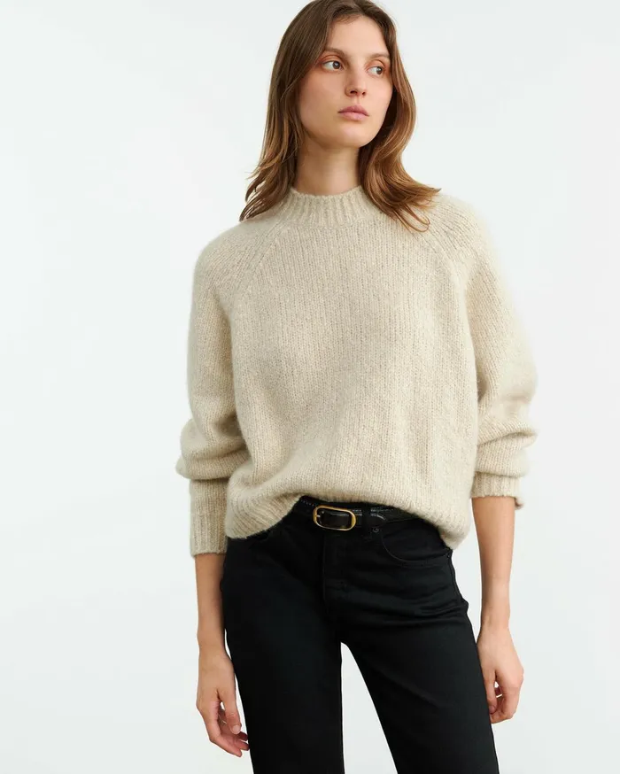 Nili Lotan TOMASO SWEATER Beige Melange Women Knits and Sweaters
