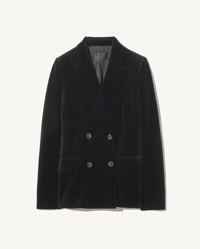 Nili Lotan VEDA VELVET JACKET Black Pinstripe Women Jackets and Blazers