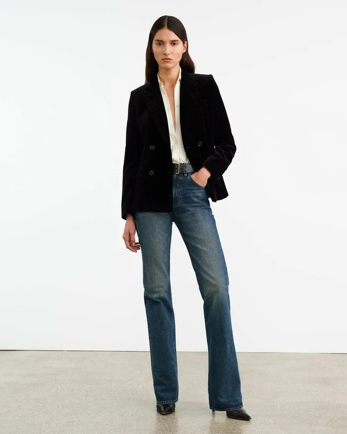Nili Lotan VEDA VELVET JACKET Black Pinstripe Women Jackets and Blazers