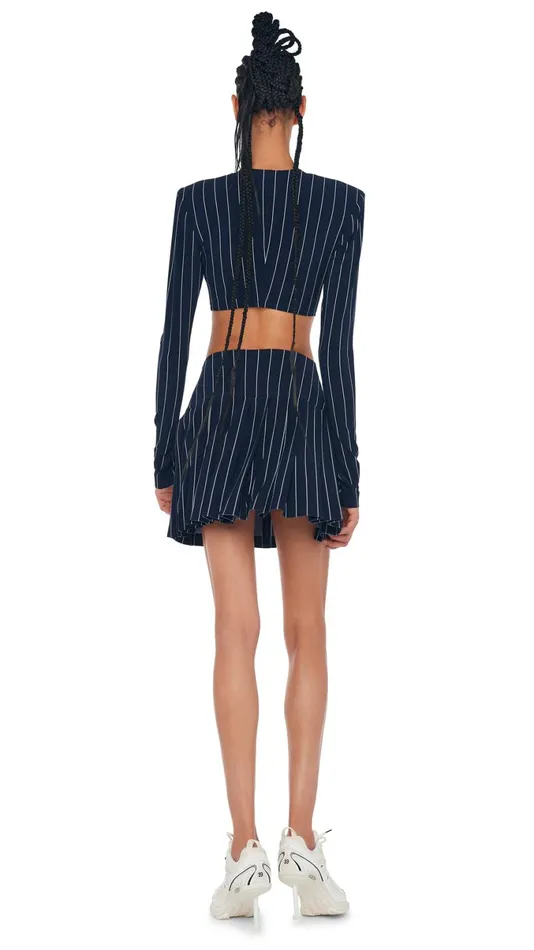 Norma Kamali Bottoms PLEATED MINI SKIRT True Navy Pinstripe 8211 Clothing