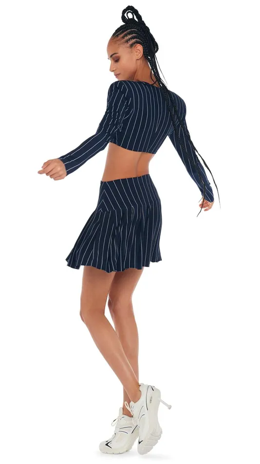 Norma Kamali Bottoms PLEATED MINI SKIRT True Navy Pinstripe 8211 Clothing