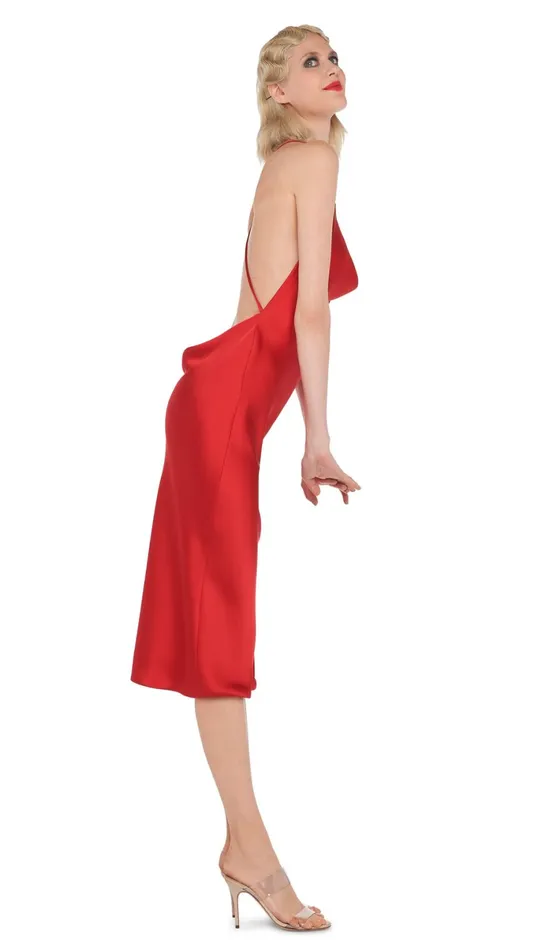 Norma Kamali Dresses CROSS BACK BIAS DRESS Tiger Red 8211 Clothing
