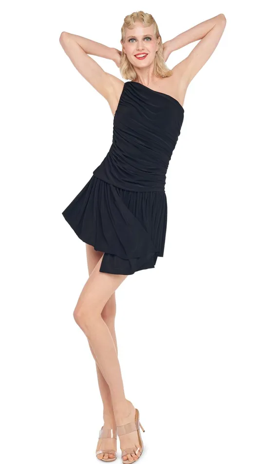 Norma Kamali Dresses DIANA UNEVEN FLAIR MINI DRESS Black 8211 Clothing
