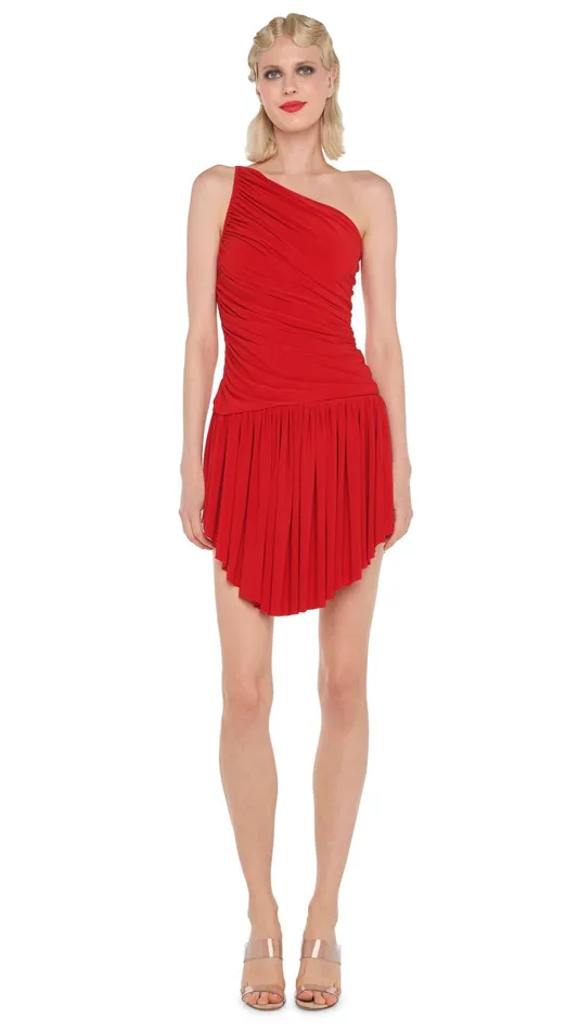 Norma Kamali Dresses DIANA UNEVEN FLAIR MINI DRESS Tiger Red 8211 Clothing