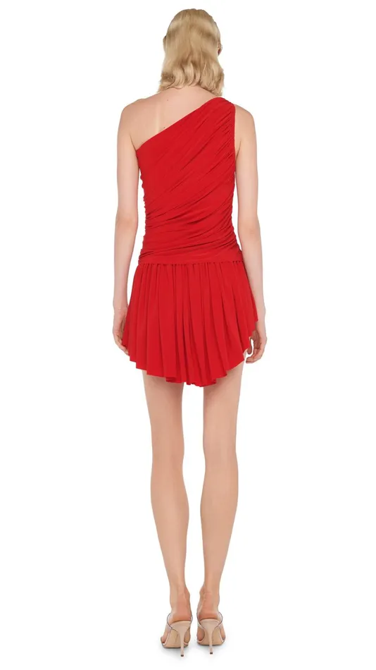 Norma Kamali Dresses DIANA UNEVEN FLAIR MINI DRESS Tiger Red 8211 Clothing