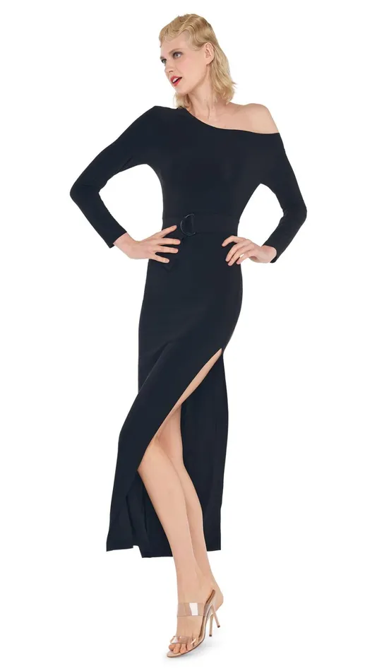 Norma Kamali Dresses DROP SHOULDER SIDE SLIT GOWN Black 8211 Clothing
