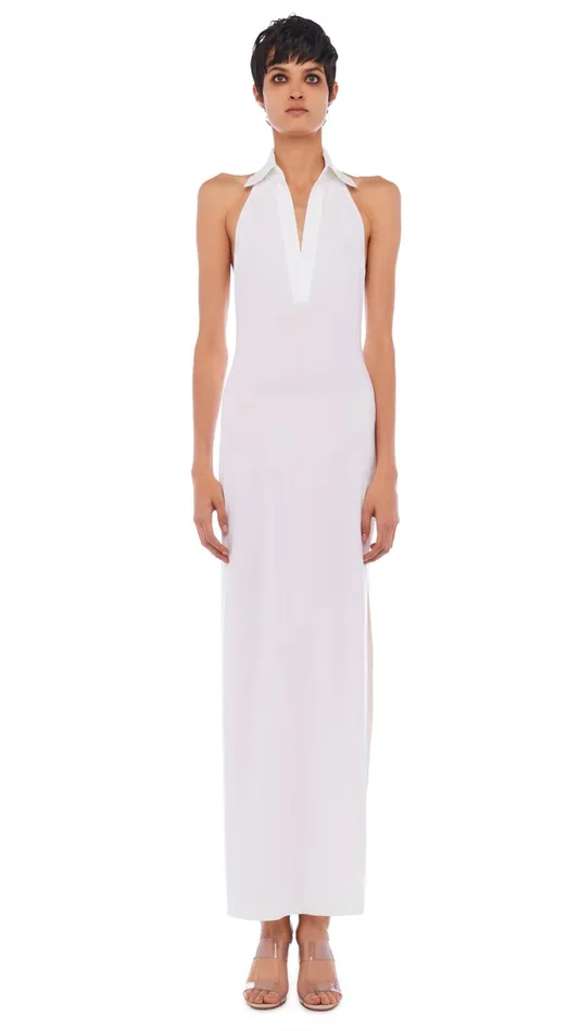 Norma Kamali Dresses HALTER NK SHIRT SIDE SLIT GOWN Snow White 8211 Clothing