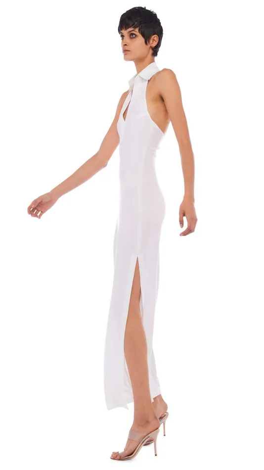 Norma Kamali Dresses HALTER NK SHIRT SIDE SLIT GOWN Snow White 8211 Clothing Norma Kamali Dresses HALTER NK SHIRT SIDE SLIT GOWN Snow White 8211 Clothing