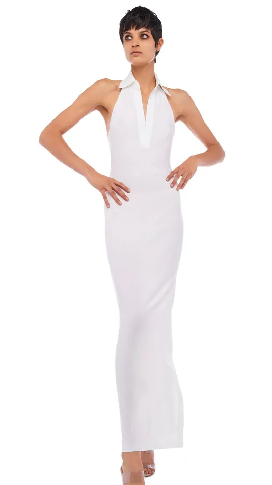 Norma Kamali Dresses HALTER NK SHIRT SIDE SLIT GOWN Snow White 8211 Clothing Norma Kamali Dresses HALTER NK SHIRT SIDE SLIT GOWN Snow White 8211 Clothing