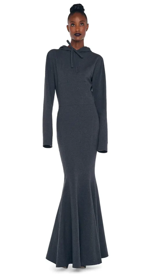 Norma Kamali Dresses HOODED FISHTAIL GOWN Dark Heather Grey 8211 Clothing