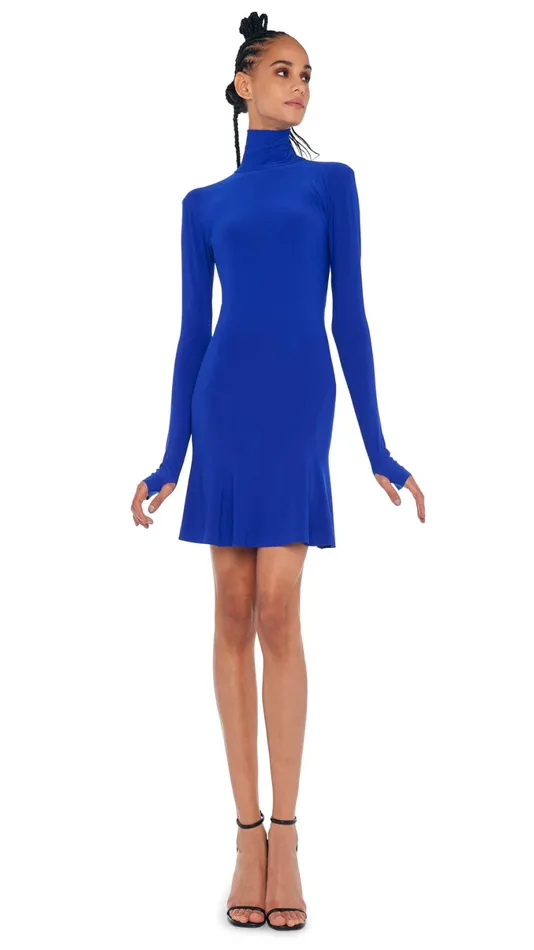 Norma Kamali Dresses LONG SLEEVE TURTLE FISHTAIL MINI DRESS Electric Blue 8211 Clothing Norma Kamali Dresses LONG SLEEVE TURTLE FISHTAIL MINI DRESS Electric Blue 8211 Clothing
