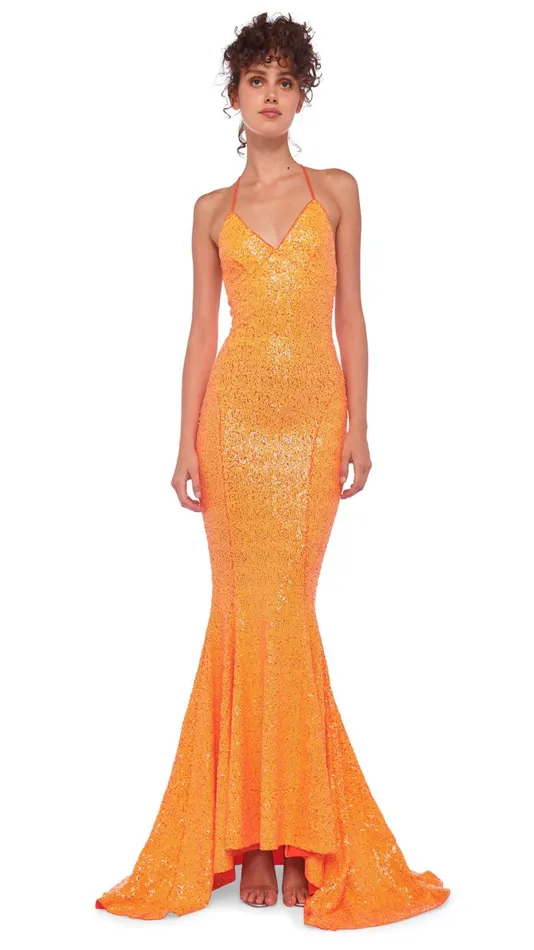 Norma Kamali Dresses LOW BACK SLIP FISHTAIL GOWN Neon Orange 8211 Clothing