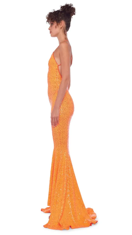 Norma Kamali Dresses LOW BACK SLIP FISHTAIL GOWN Neon Orange 8211 Clothing