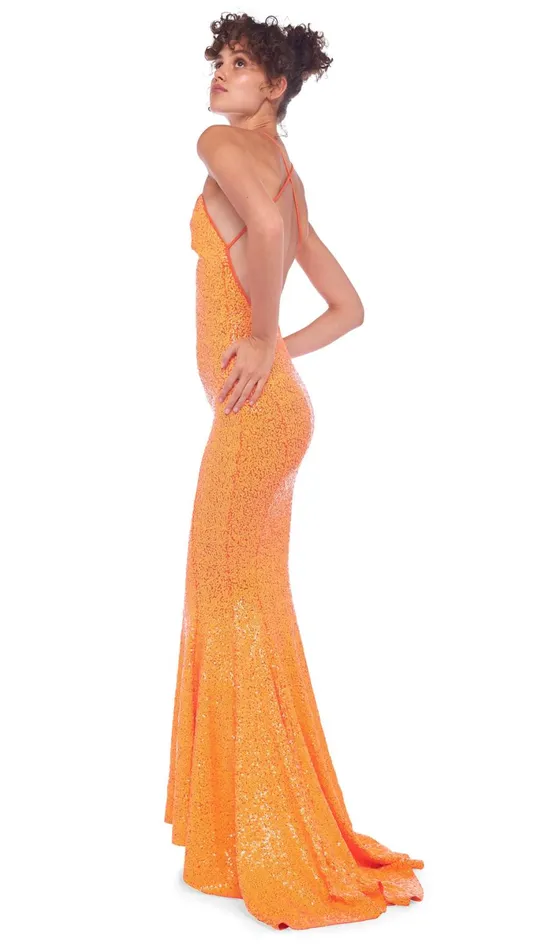Norma Kamali Dresses LOW BACK SLIP FISHTAIL GOWN Neon Orange 8211 Clothing