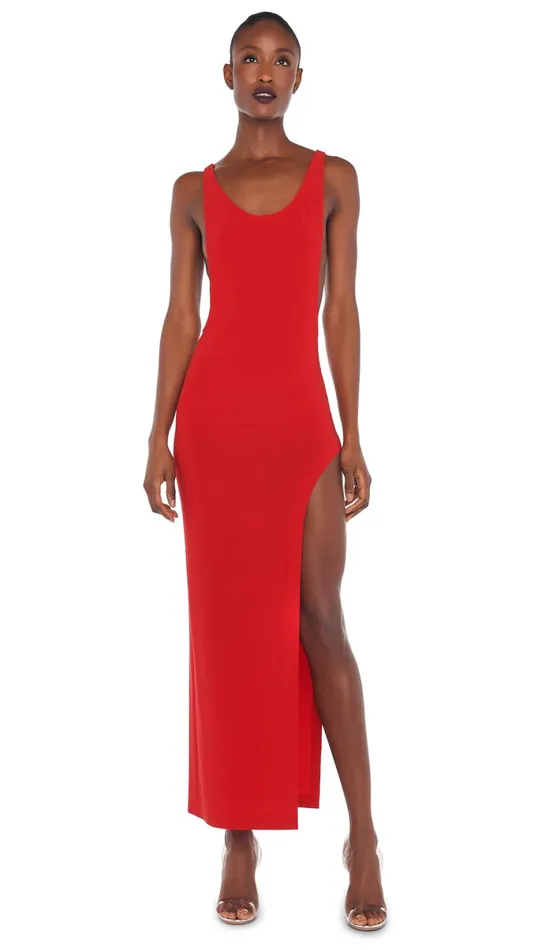 Norma Kamali Dresses MARISSA WIDE SLIT GOWN Tiger Red 8211 Clothing