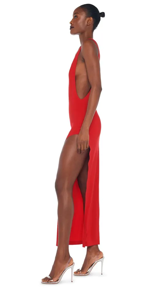 Norma Kamali Dresses MARISSA WIDE SLIT GOWN Tiger Red 8211 Clothing